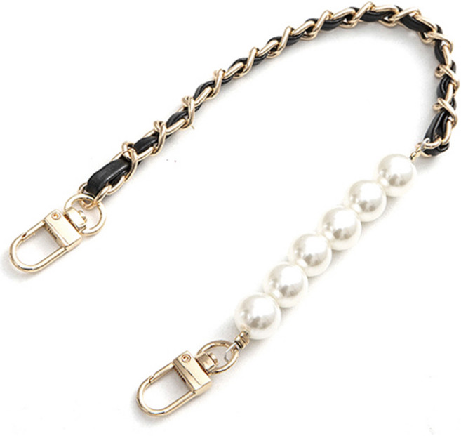 워너프 진주 포인트 체인 레더 투 링 홀더 휴대폰 스트랩, 블랙, 1개