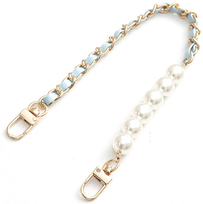 워너프 진주 포인트 체인 레더 투 링 홀더 휴대폰 스트랩, 라이트블루, 1개