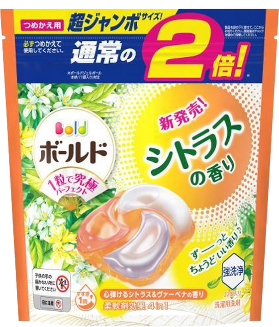 Bold 日本原裝進口 4in1 超強洗淨4D洗衣膠囊補充裝 柑橘馬鞭草, 22顆, 1袋