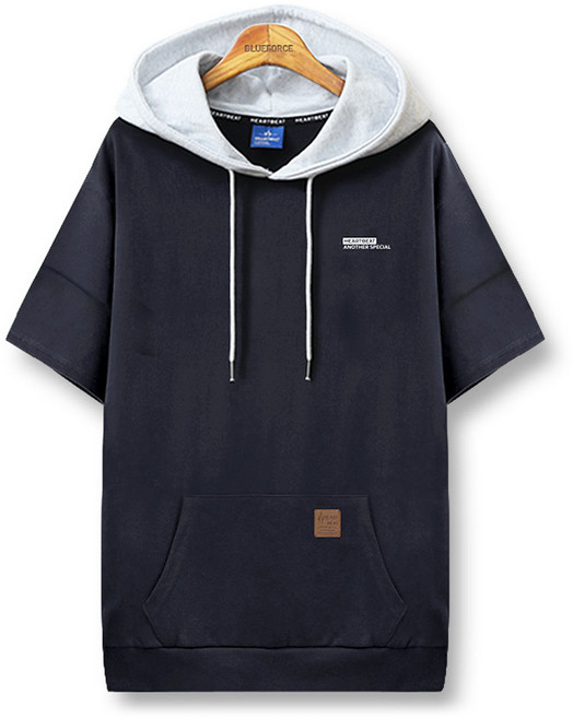 Heartbeat Blue Force New Ever 短袖休閒撞色口袋連帽T恤