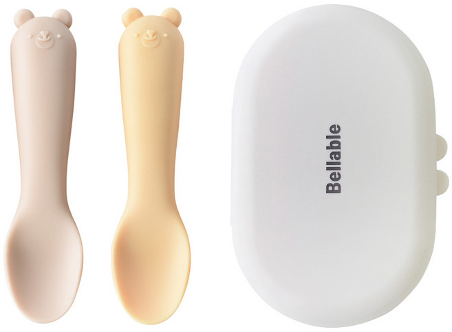 벨라블 고미 자기주도 이유식 스푼 2P + 케이스 세트, 머스타드 + 베이지, 1세트
