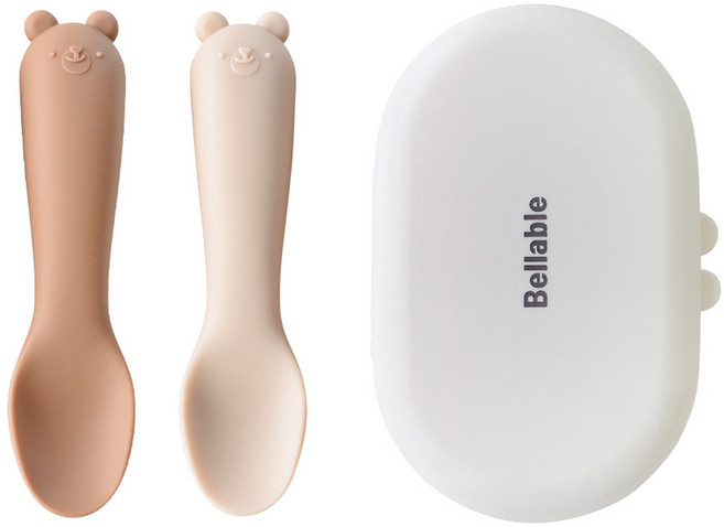 벨라블 유아용 고미 자기주도 스푼 2종 + 케이스 세트, 베이지 + 브라운, 1세트