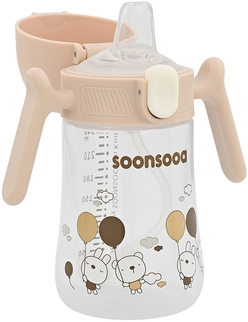 순수아 유아용 추달린 원터치 스파우트컵, 240ml, 1개, 베이지