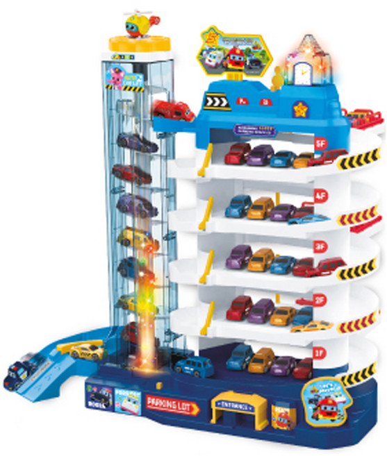 핑크퐁 슈퍼구조대 5층 오토주차타워 세트, 혼합색상, 1개