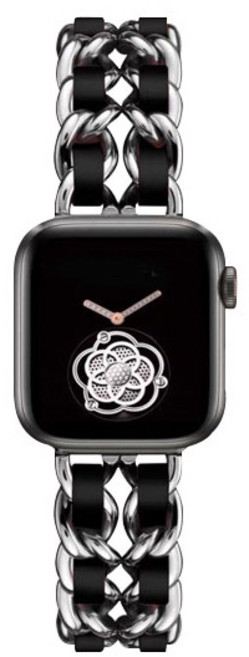 루아러블 애플워치 가죽 밴드 체인 메탈 스트랩, 실버