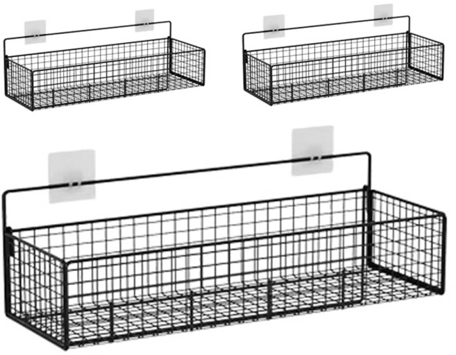 블럭마트 주방 다용도 수납 바구니 TYPE1, 블랙, 3개
