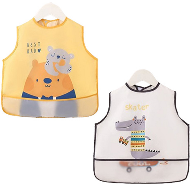 일상속반짝 유아용 조끼형 방수 이유식 턱받이 2종 세트, 곰돌이 + 악어, 1개입, 1세트