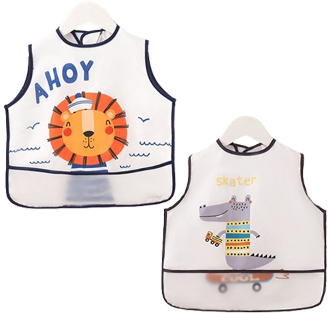 일상속반짝 조끼형 이유식 턱받이 2종 세트, 사자 + 악어, 1개입, 1세트