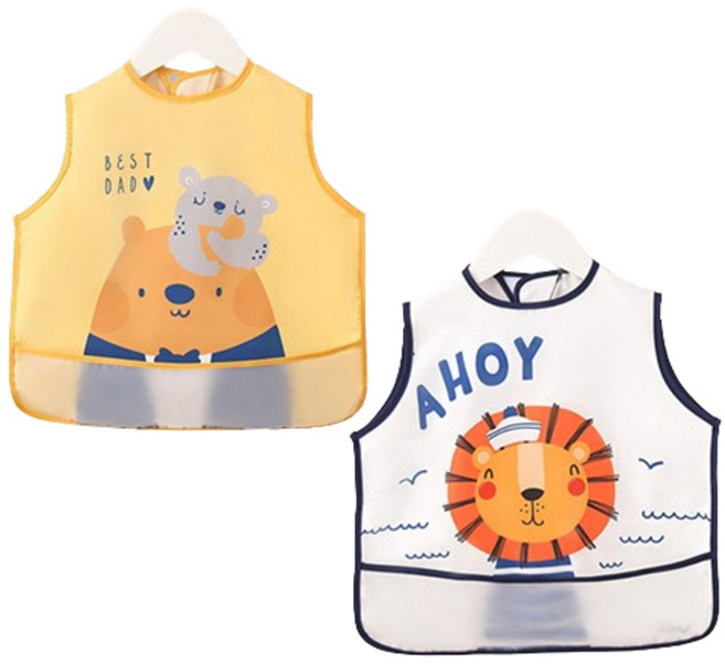 일상속반짝 유아용 조끼형 방수 이유식 턱받이 2종 세트, 곰돌이 + 사자, 1개입, 1세트