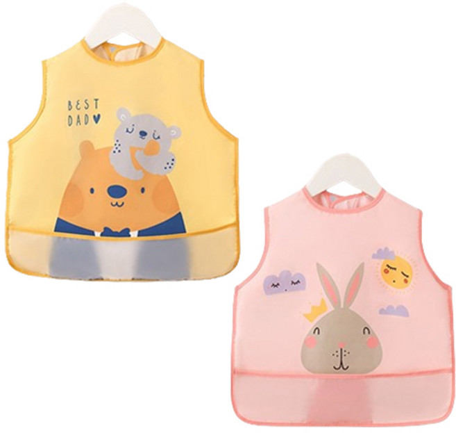 일상속반짝 유아 조끼형 방수 이유식 턱받이 2종 세트, 곰돌이 + 토끼, 1개입, 1세트