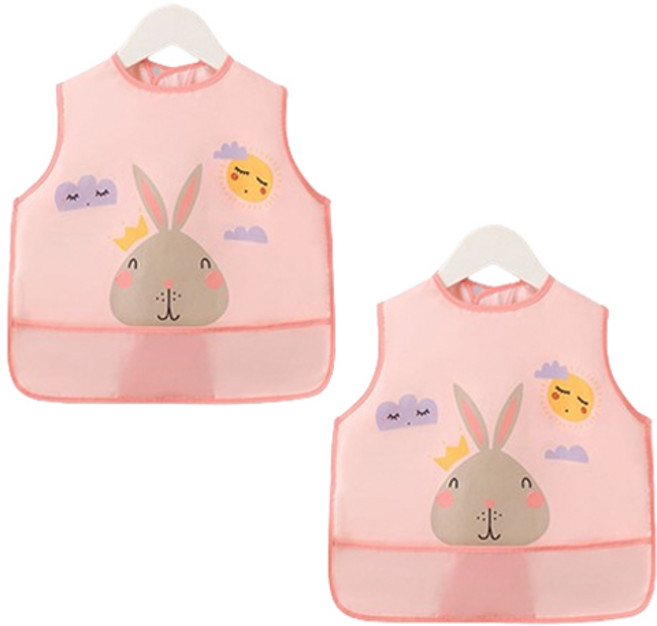 일상속반짝 유아용 조끼형 방수 이유식 턱받이, 토끼, 2개, 1매