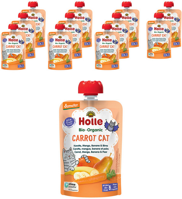 홀레 유아용 유기농 파우치 과일퓨레 캐럿 캣, 혼합맛(당근/망고/바나나/배), 100g, 12개