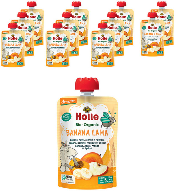 홀레 유아용 유기농 파우치 과일퓨레 바나나 라마, 혼합맛(바나나/사과/망고/살구), 100g, 12개