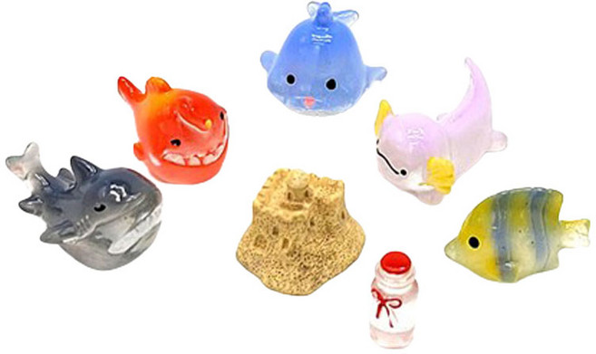 포레스 어항 테라리움 화분 꾸미기 미니피규어 모래성 물고기 7종 세트, 1세트
