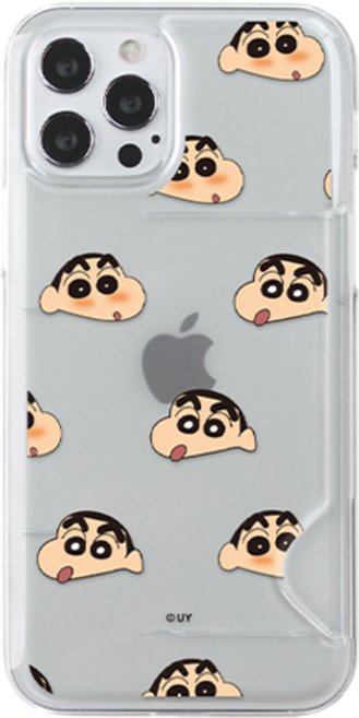 짱구 페이스 패턴 반투명 카드 슬림 휴대폰 케이스