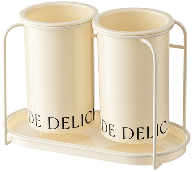 아카시아 튼튼한 물빠짐 수저통 + 거치대 2구 세트, 크림버터, 1세트