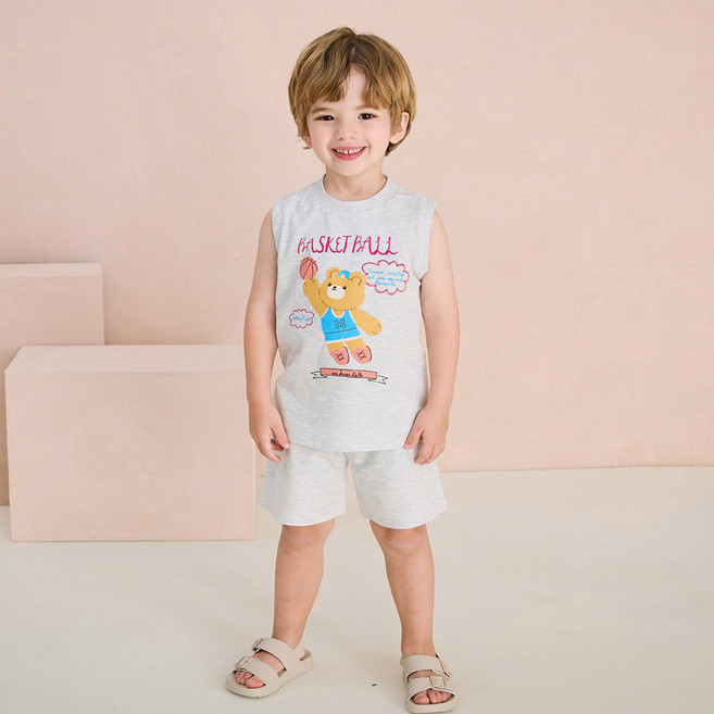 밀크마일 아동용 통기성 바스켓볼 베어 상하의 세트