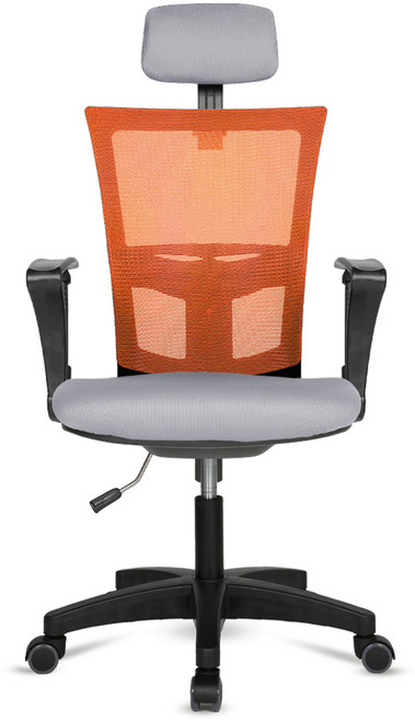체어포커스 레오 고급 헤더형 3각팔 블랙바디 의자 L12, 패브릭 그레이 오렌지