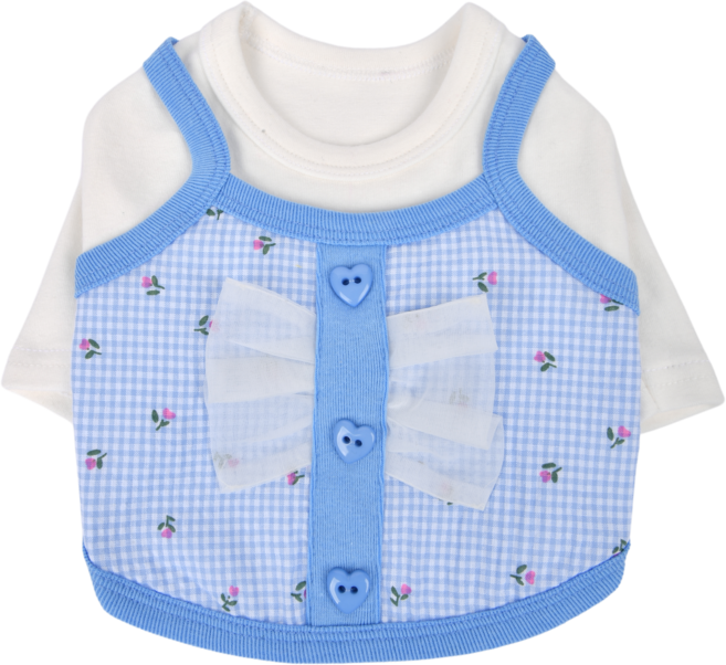 올치 강아지 리본 레이어드 티셔츠 TS6691, 스카이블루, 1개