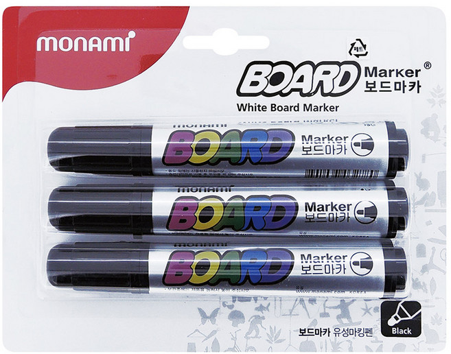 모나미 보드마카 3p, 흑색, 3개입