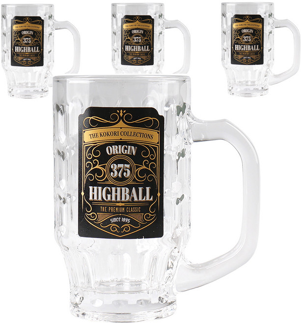 코코리 375 오리진 하이볼잔 블랙 375ml, 4개