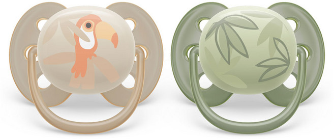필립스아벤트 울트라 소프트 노리개젖꼭지 2종, 0~6개월, 앵무새 + 나뭇잎, 1세트
