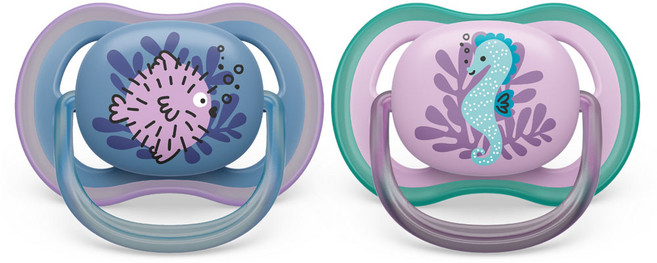 필립스아벤트 울트라 에어 노리개 젖꼭지 2종 세트 SCF085, 6~18개월, 복어 + 해마, 1세트