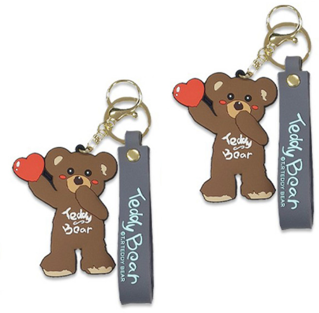 TR테디베어 2D 테디베어 키홀더 하트, 그레이, 2개