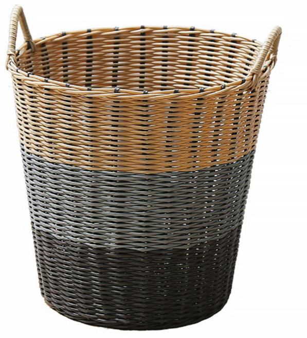 알파커머스 예쁜빨래 라탄 세탁 손잡이 원형 빨래바구니, 브라운