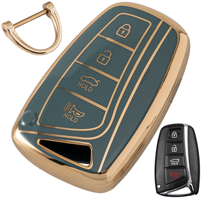 벤딕트 자동차 TPU 스마트 키케이스 현대13 그랜저HG 제네시스DH 싼타페 더 프라임 에쿠스 2014년형 더 뉴 맥스크루즈 싼타페DM 아슬란, 그레이블루, HY-K11J4