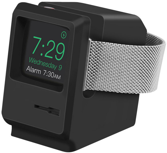 갓템44 복고풍 실리콘 데스크탑 시계 충전 스탠드, 블랙