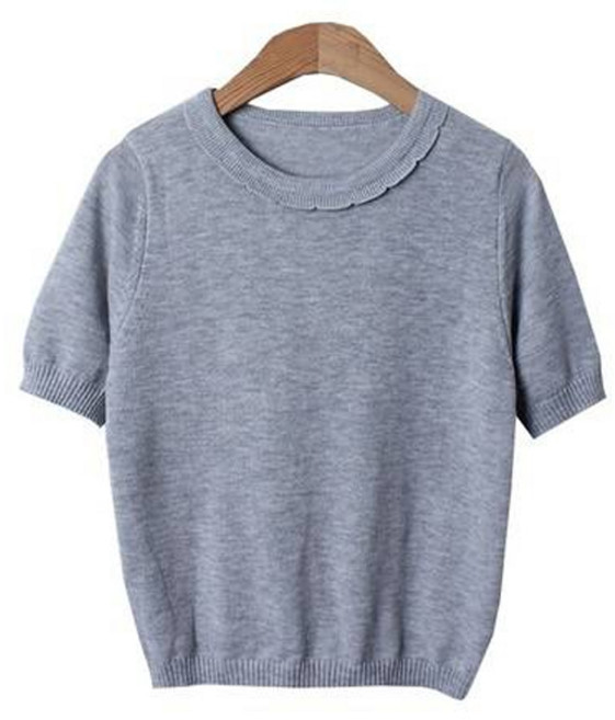 린다샵 여성용 리부트 라운드넥 웨이브 프릴 세미크롭 아방 반팔 니트 cpnt5332k43