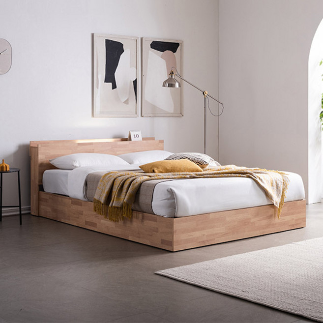 삼익가구 레이슨 LED 헤드선반 침대 프레임 + 매트리스 방문설치, 내추럴오크