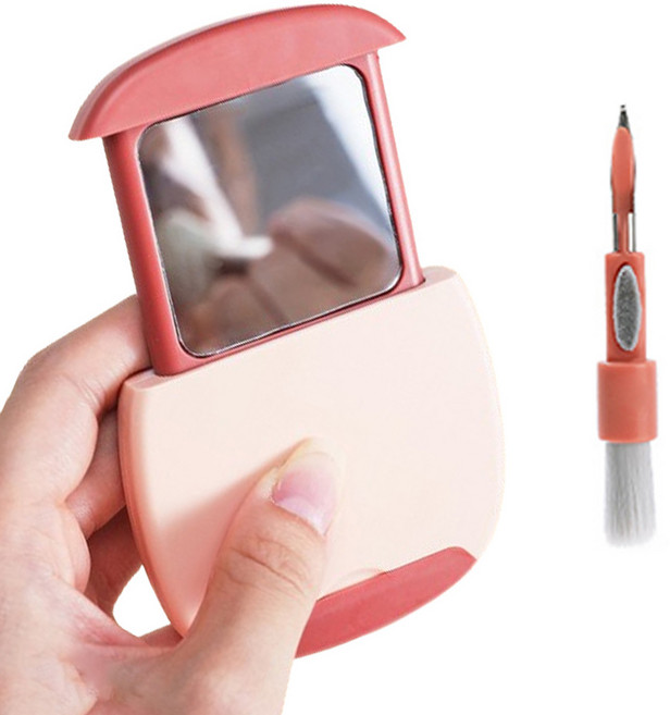 더니드 손거울 거치대 블루투스 이어폰 청소 키트, 핑크, 1개