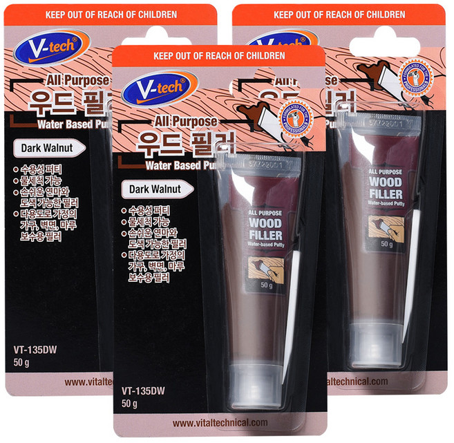 Vtech 우드필러 다크월넛 50g VT-135DW, 3개