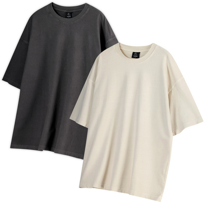 모즈모즈 남녀공용 무지 피그먼트 통기성 오버핏 반팔 티셔츠 2종 세트