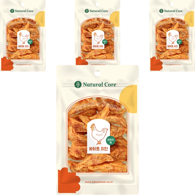 네츄럴코어 강아지 바이트 치킨 육포, 치킨맛, 70g, 4개 - 쿠팡