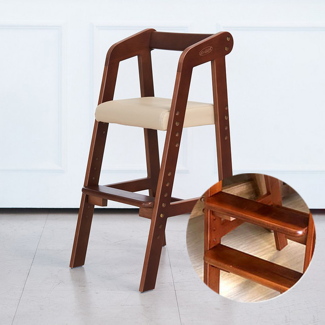 디홀릭 유아용 리틀피노 쿠션 식탁 의자 + 추가발판 세트, 브라운