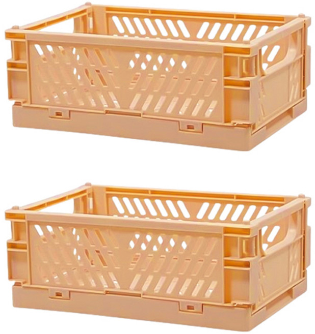 블럭마트 주방 잡화 데스크탑 접이식 바구니, 오렌지, 2개