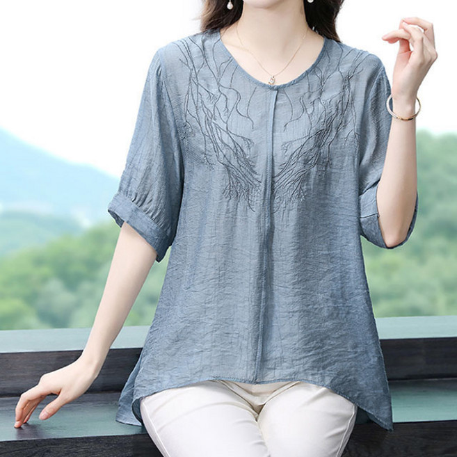 ATTERLIC 圓領復古風刺繡亞麻寬鬆版型罩衫 01981