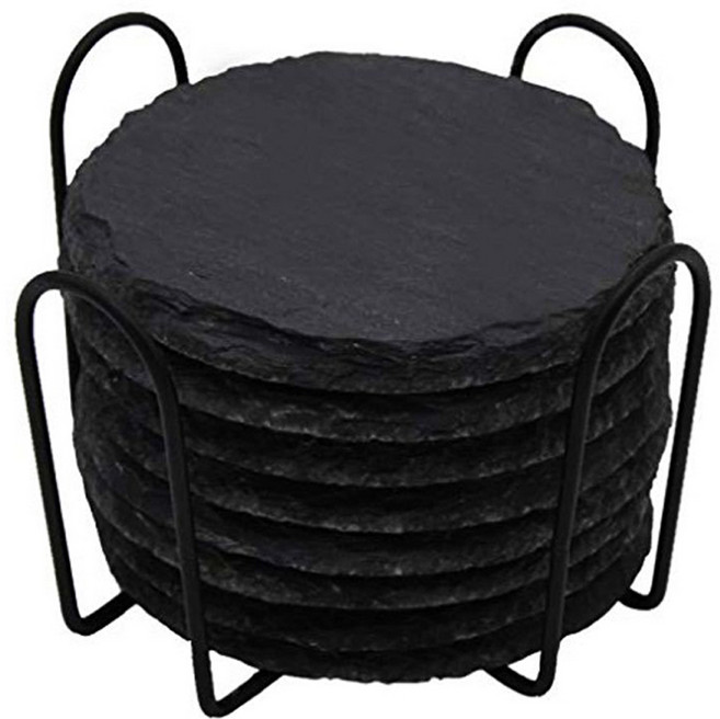 씨오브비 슬레이트 컵 와인 코스터 8p + 받침대 세트, 원형, 1세트