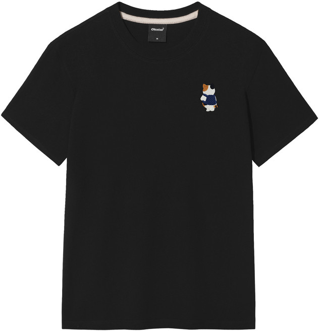 옥스타 남녀공용 가방삼색냥 자수 통기성 반팔 티셔츠