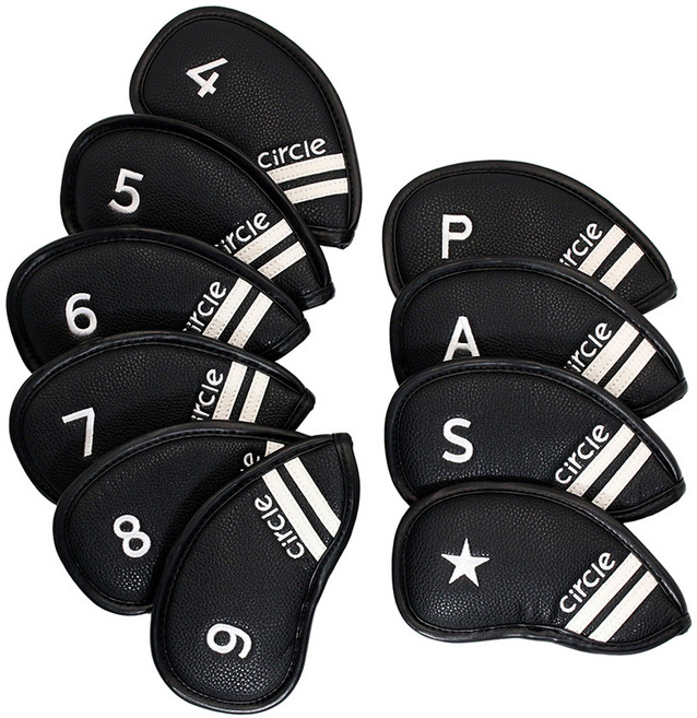 써클디자인골프 아이언 헤드 커버 10종 세트, 블랙, 1세트