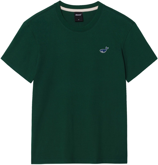 옥스타 남녀공용 미니 웨일 자수 통기성 반팔 티셔츠