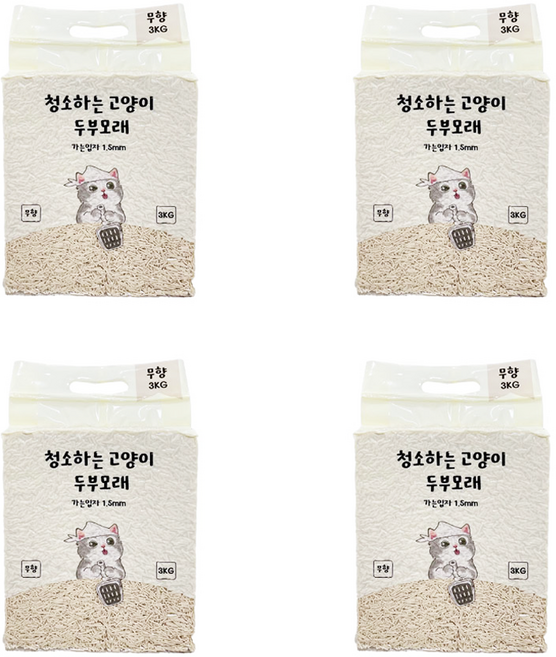 캣필드 청소하는 고양이 두부모래 가는입자 1.5mm, 3kg, 4개, 무향