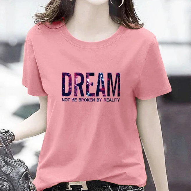 여성용 유러피안 레터링 라운드 반팔 티셔츠 - 쿠팡