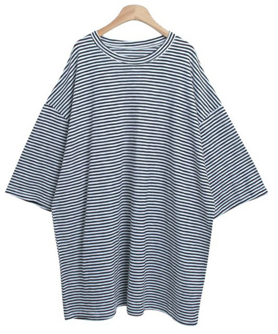 시크블랙 여성용 젠리스 라운드넥 몰디브 단가라 5부 반팔 박스 티셔츠 cpt14929k43