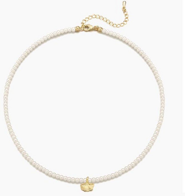 오에스티 여성용 은행잎참 유리 진주 목걸이