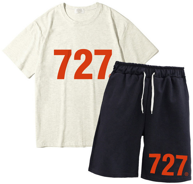 이지스튜디오 727 W 20수 코튼 오버핏 반팔 티셔츠 + 오버핏 반바지 트레이닝세트