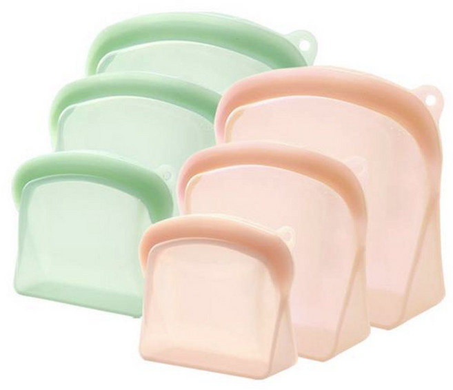 프렐류드 멜로우 실리콘 지퍼백 6종 세트 핑크 + 민트, 1세트, 600ml(2P) + 1200ml(2P) + 2000ml(2P)